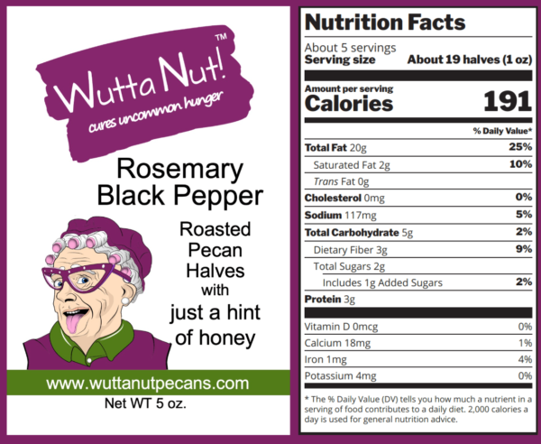 Rosemary Black Pepper pouch front label and nutrition label