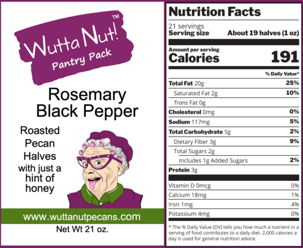 Rosemary black pepper panty pack nutrition label